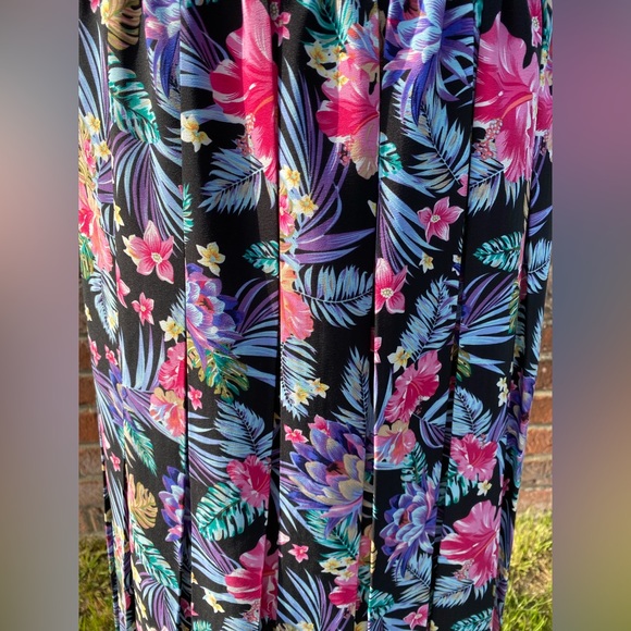 Vintage Floral Print Pleated Skirt Knee Length Midi Tropical Print Size M - Picture 7 of 7